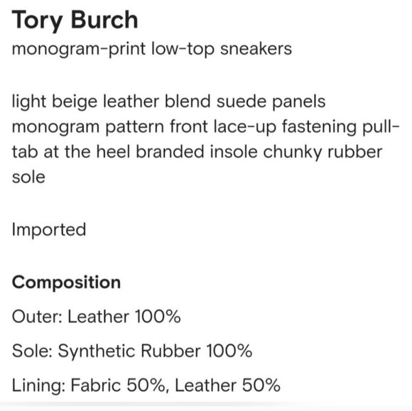 Tory Burch Goodluck T-Monogram Lace Up Sneakers 100% Leather Light Biege US 9.5 - Picture 16 of 16